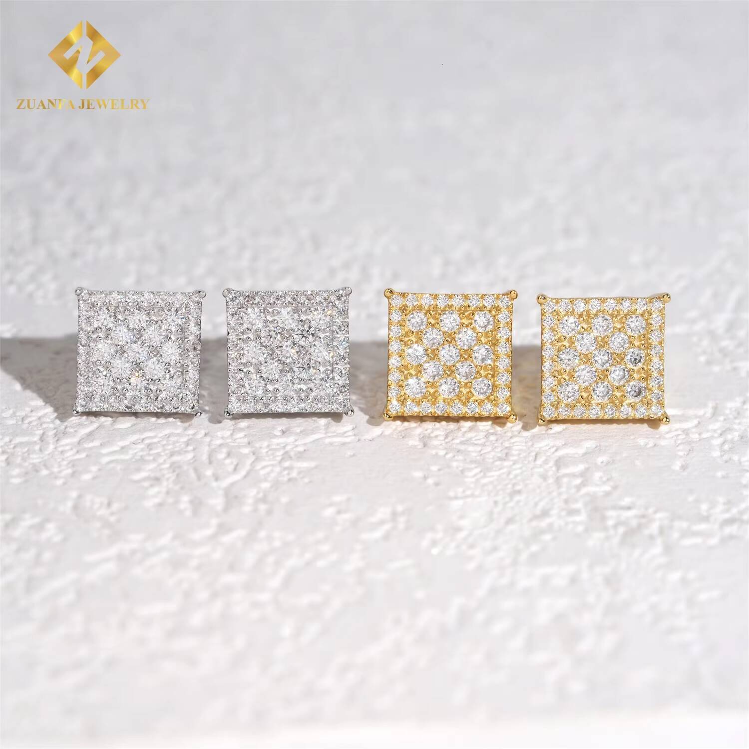 Full Paved Iced Out Moissanite Diamond Jewelry 925 Sterling Silver VVS Moissanite Hip Hop Stud Earrings