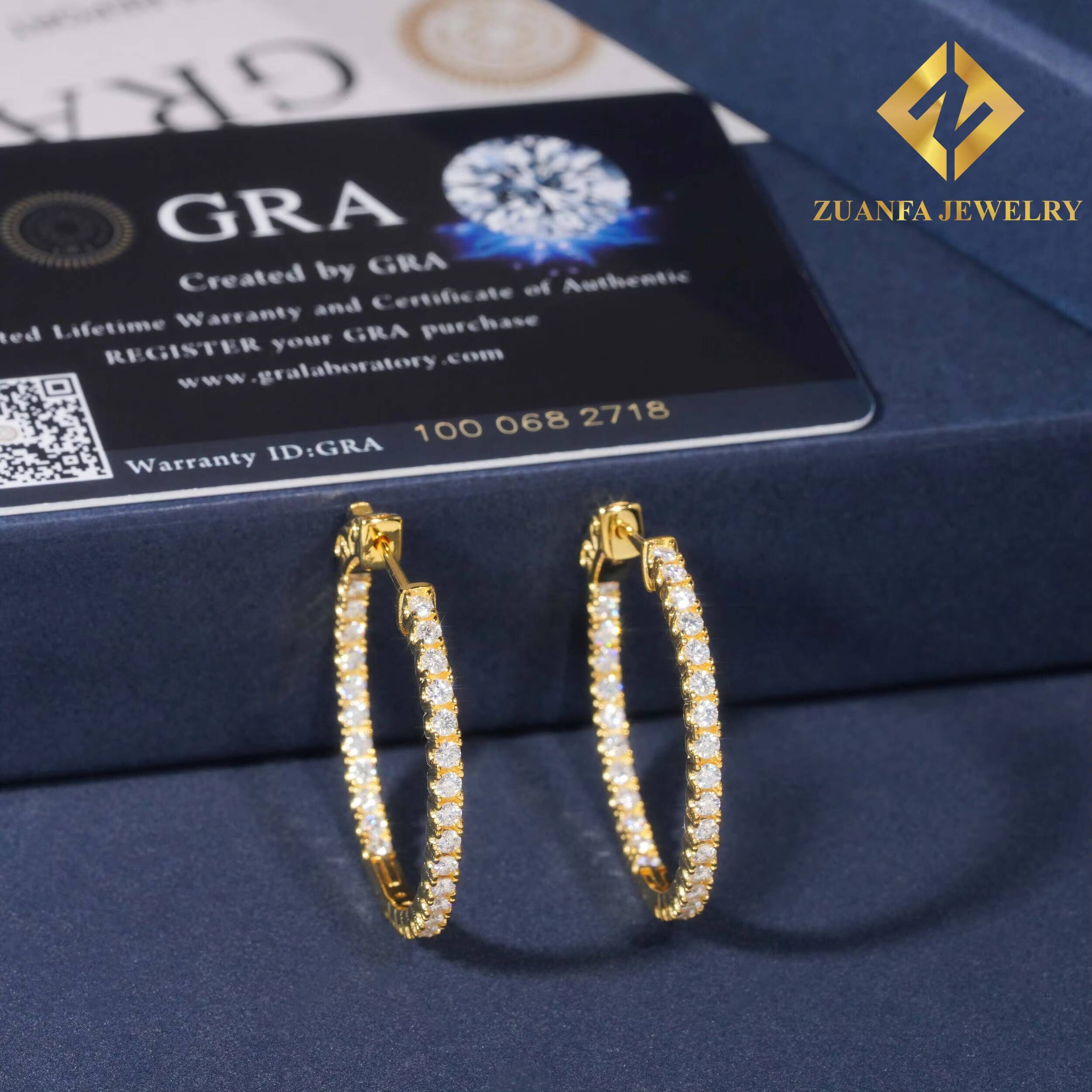 925 Silver Rhodium Plating Big Hoops VVS Moissanite Gold Hoops Hip Hop Earring Jewelry Wholesale China