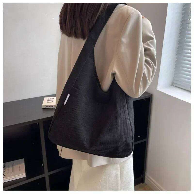 Canvas Shoulder Women's Tote Corduroy Simple Casual Large Capacity Handbags For Women Travel Solid Shopper Bag Z260130