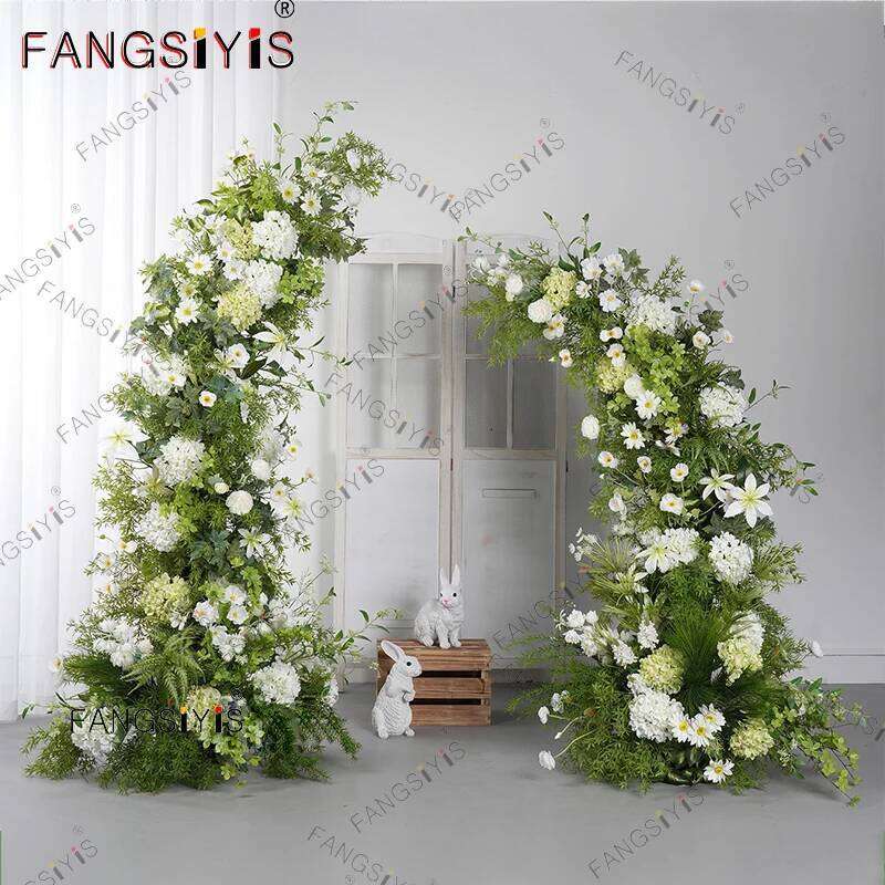 Artificial Floral Row Rose Hydrangea Pompom Wedding Backdrop ox horn Arch KT Board Deco Banquet Floor Flower Prop Window Display Y260130