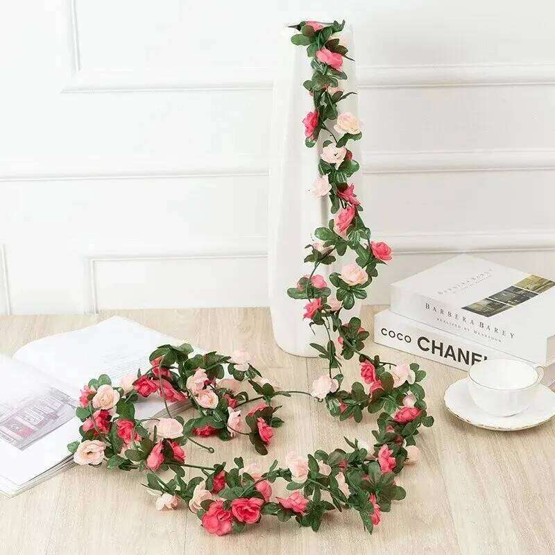 2.5m 1.8m Flower For Garland White Pink Home Room Wedding Decoration Silk Artificial Rose Vine Han Y260130