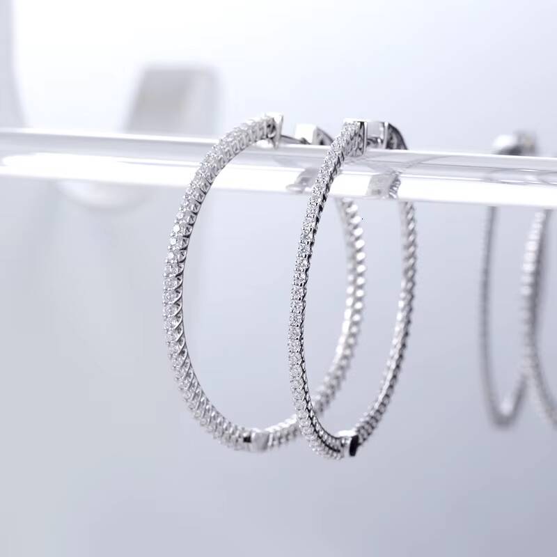 Messi Jewelry Diamond Jewelry MSE-581 14K Solid White Gold Lab Diamond Hoop Earrings Girls Present