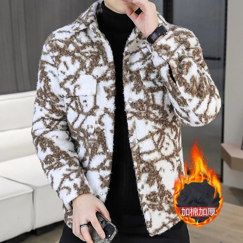 winter Jacquard Woolen Jacket for Men Fashion lapel Casual Short Trench Coat Thickened Warm Streetwear Overcoat 260122