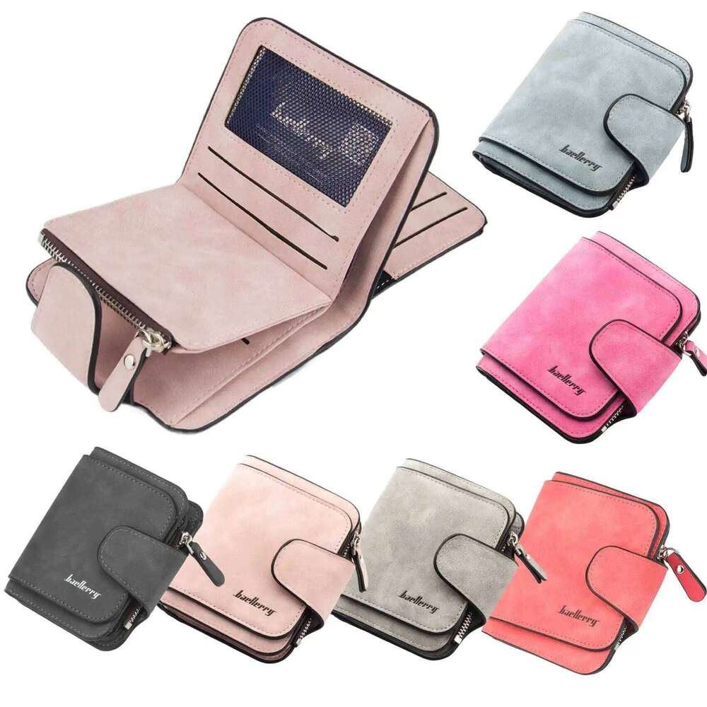 Buckle Abrasive Leather PU Women's Short Wallet Fashion Casual Trifold Multi-Card Holder Coin Purse Z260130