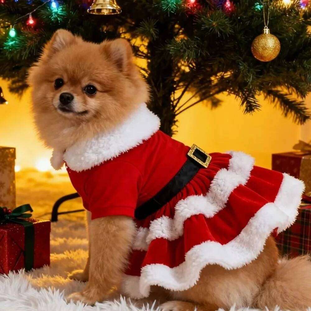 New Fancy Dress Red Cute Clothes Pet Attire Christmas H260129