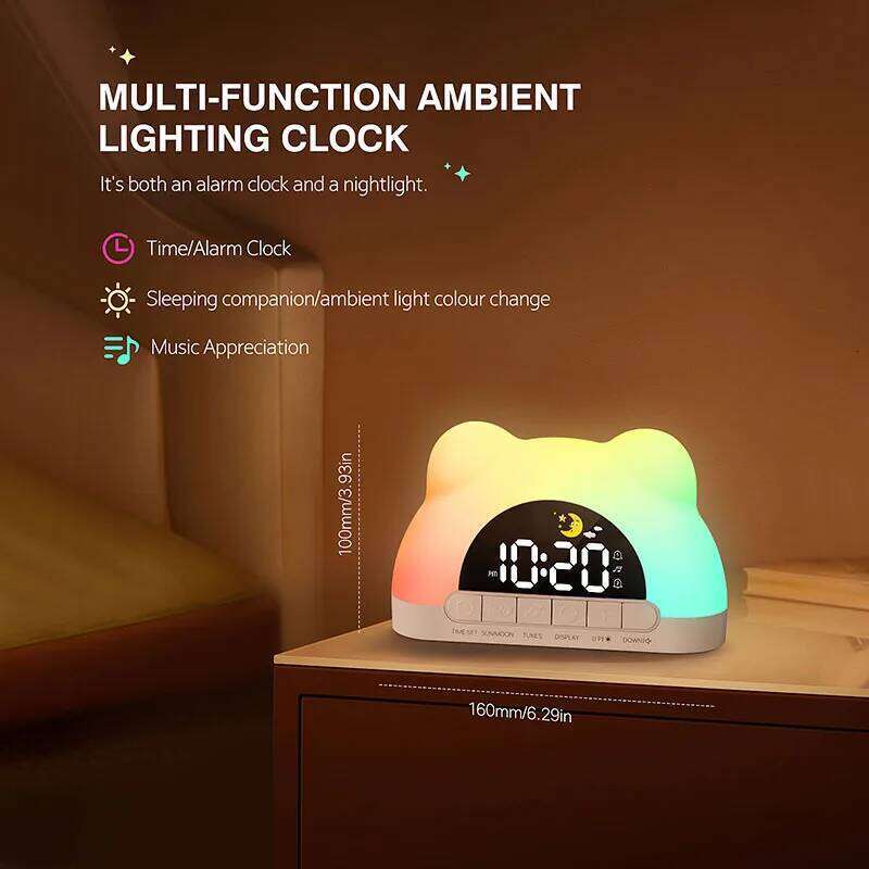 Sunrise Simulation LED Desk Lamp Wake-up Alarm Clock Bear Shaped Night Light Mood Lighting for Bedroom Desktop Decor W260130