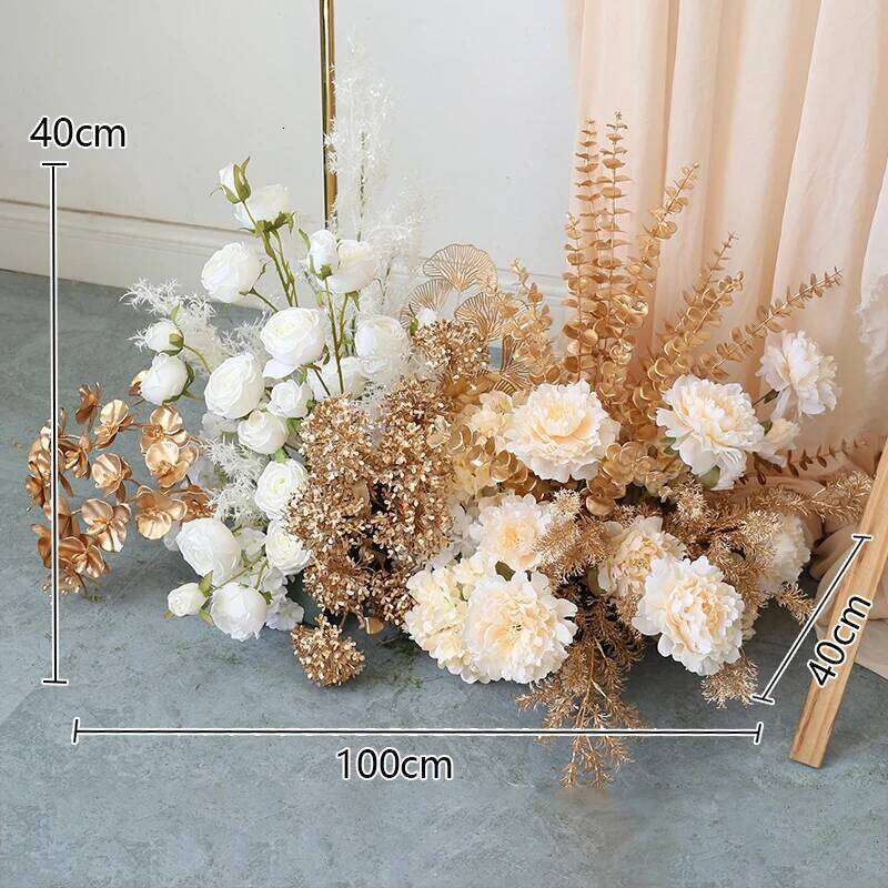 Custom Golden Leaf Plants Rose Flower Arrangement Wedding Backdrop Deco Wall Hanging Table Floral Row Window Display Y260130