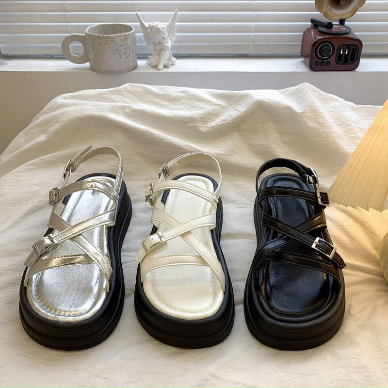 Free shipping Style Versatile Non-Slip Beach Roman for Women 2026 without box Summer New Silver Niche Platform Thick Sole Open-Toe Sandals