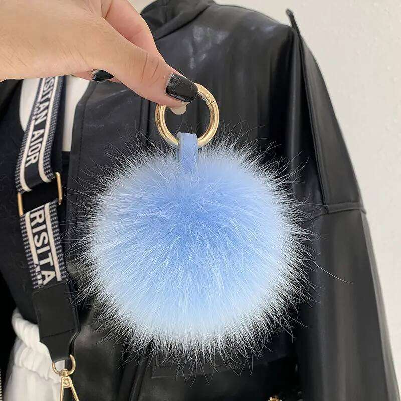 Fluffy Real Fox Fur Ball Poms Keychain For Women Luxury Pompom Keyring Accessories Bag Decoration Emo Trinket Jewelry Gifts Z260130