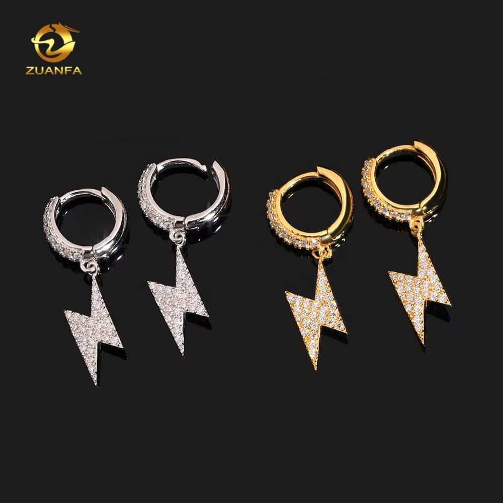 Iced Out Jewelry Lightning Charm VVS Moissanite Fashion 925 Sterling Silver Diamond Earrings