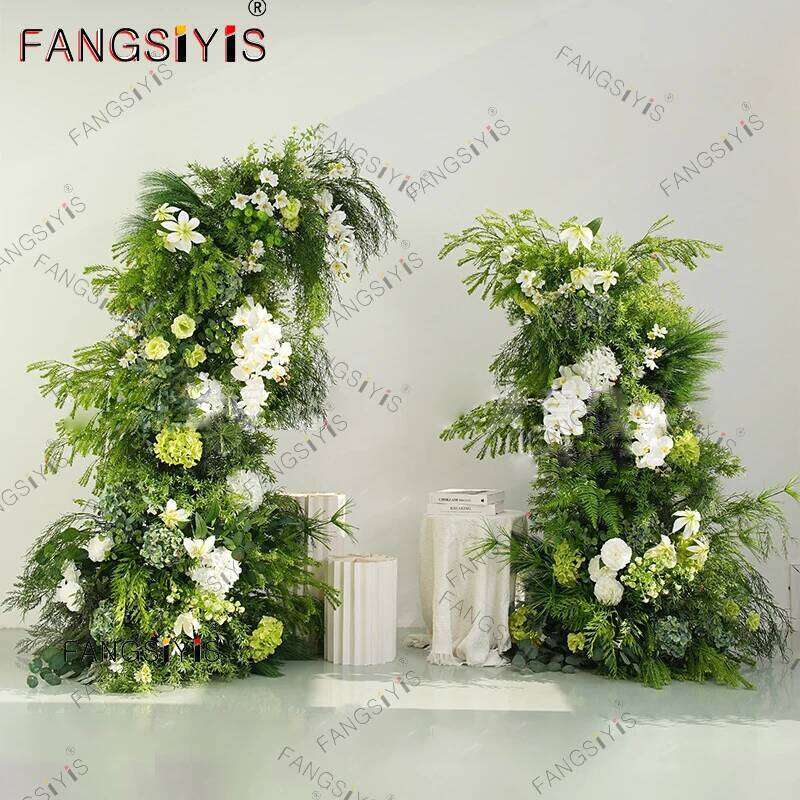 Artificial Floral Row Rose Hydrangea Pompom Wedding Backdrop ox horn Arch KT Board Deco Banquet Floor Flower Prop Window Display Y260130