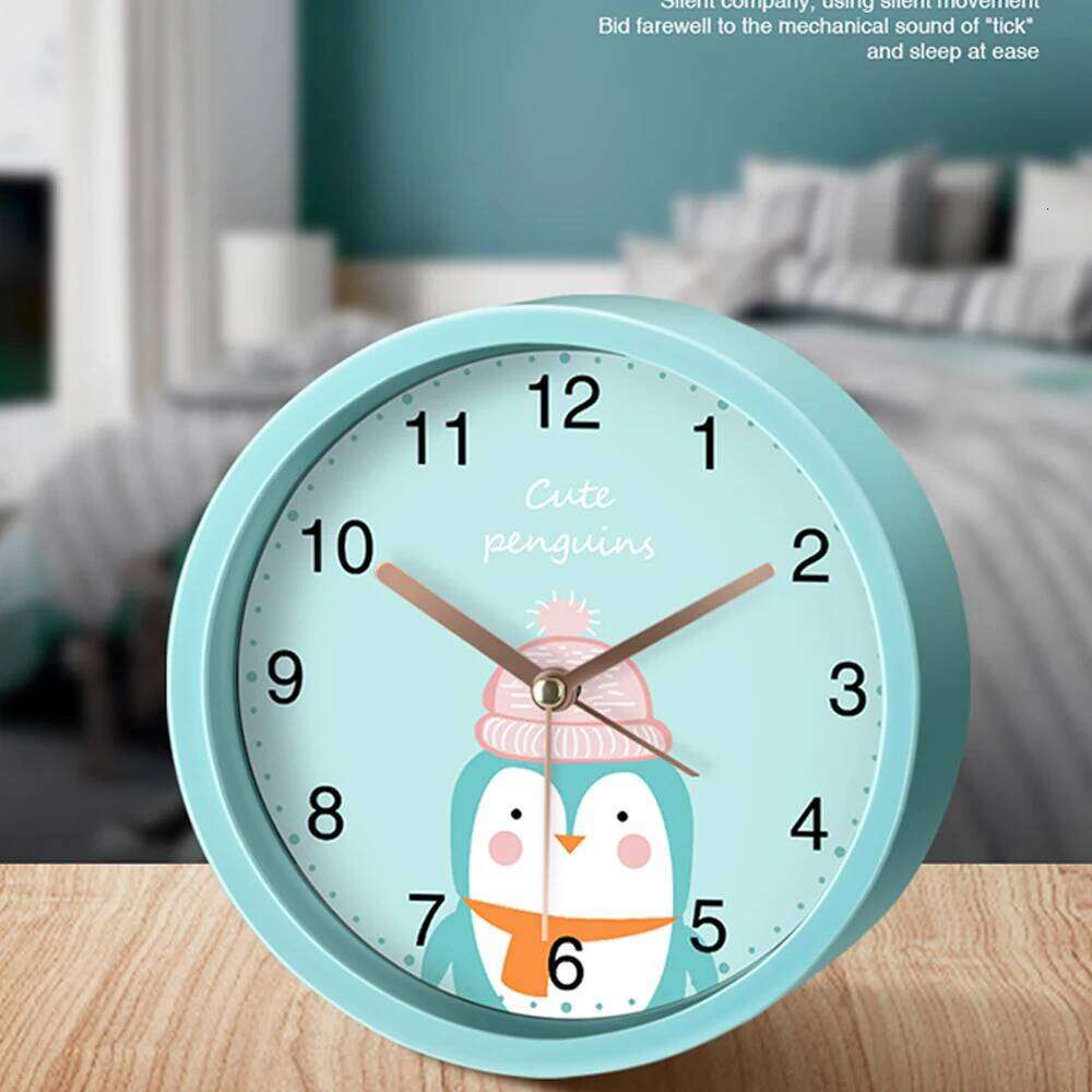 Round Silent Cartoon Small Bedroom Bedside Table Alarm Clock Non Ticking Student Wake Up Gift W260130