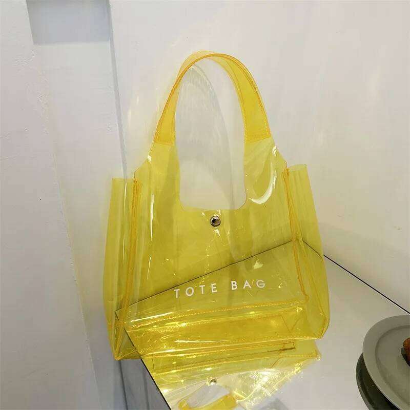 PVC Beach Bag Large Capacity Shoulder Magnetic Closure Clear Grocery Handbag Transparent Waterproof Storage Pouch Tote Bags Z260130