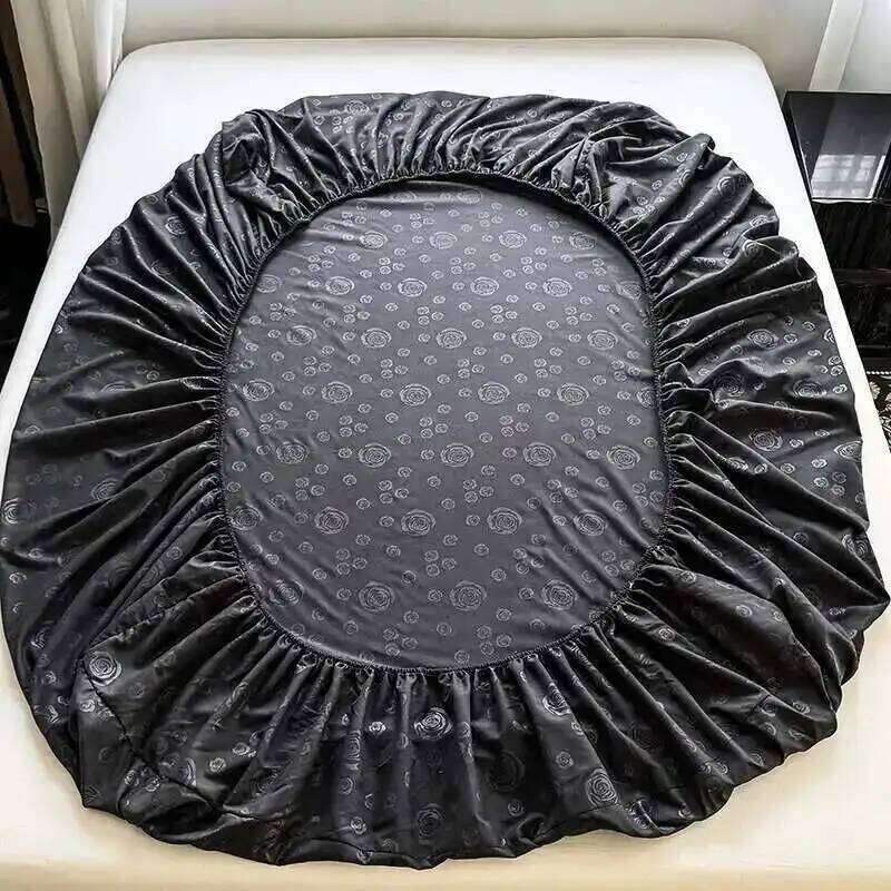 Set Queen/King Size Solid Color & Rose Printed Bed Sheet Fitted Sheets For Double Beds Linen Set, Luxury Bedding