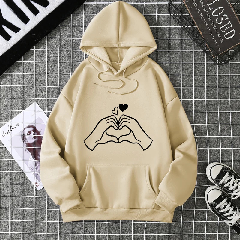 Autumn Hoodie Womens Casual Hooded Sweatshirt Creative Matching Streetwear Heart Pattern Monogram 260127