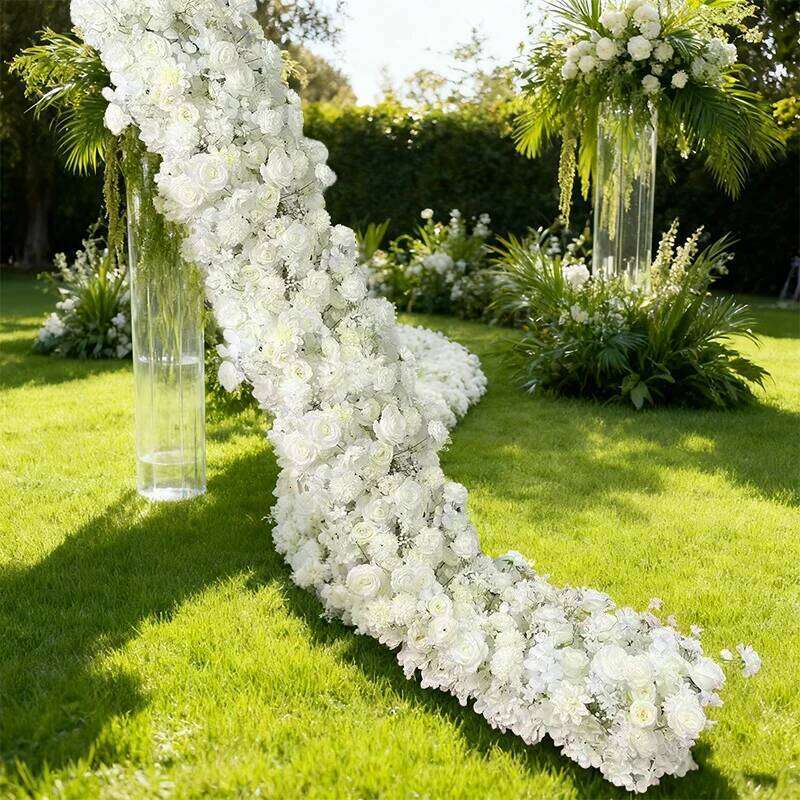 Luxury White Artificial Flowers Wedding Decoration Table Long Flower Row Runner Floral Backdrop Arrangement Wall Arch Decor Y260130