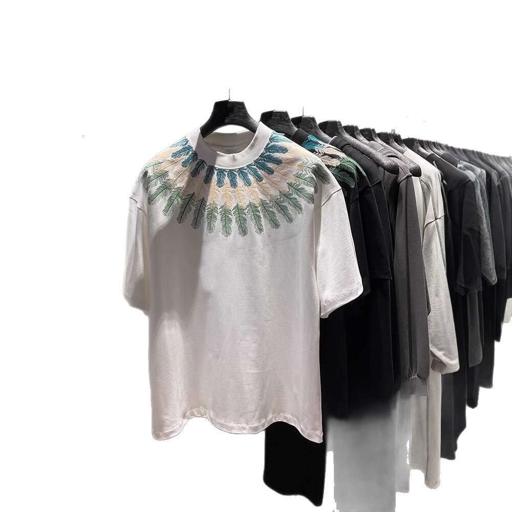 Men's T-Shirt Round Neck Versatile Half Sleeve Summer New Embroidery Peacock Feather Short Trendy Daily Outfit