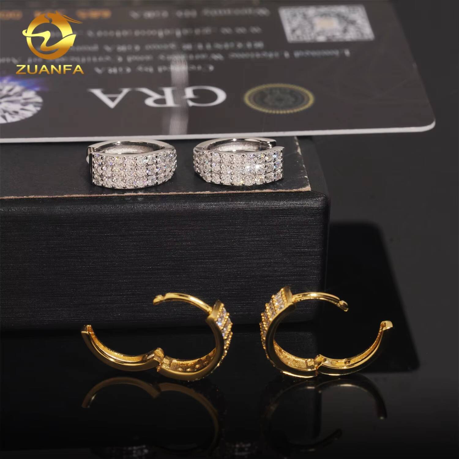 Fashion Jewelry 3 Row Hoop Earring Moissanite Diamond Earrings S925 Silver Hip Hop Earrings Pass Diamond Tester