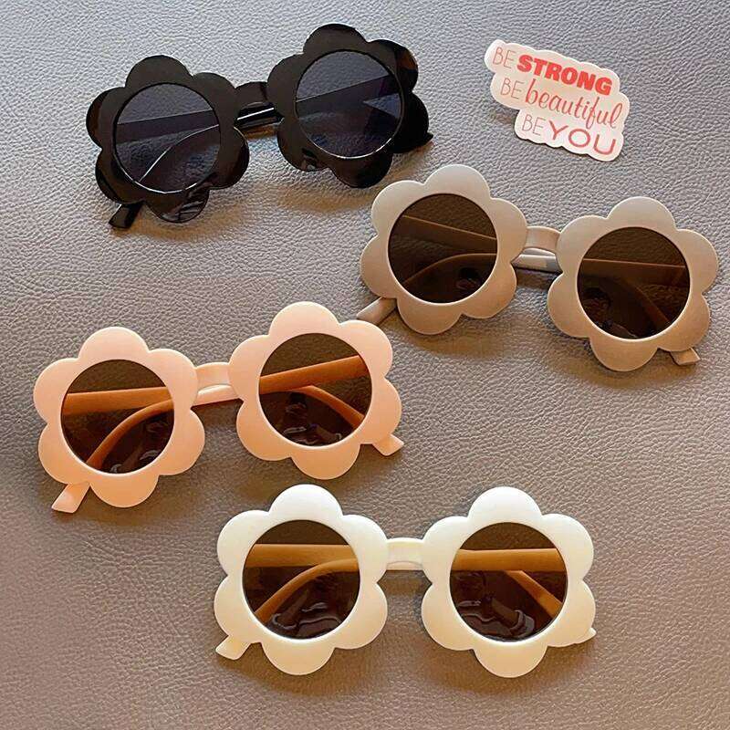 2024 New Children Cute Solid Color Flower UV400 Fashion Round Girls Boys Protection Sunglasses Kids Sun Glasses H260130