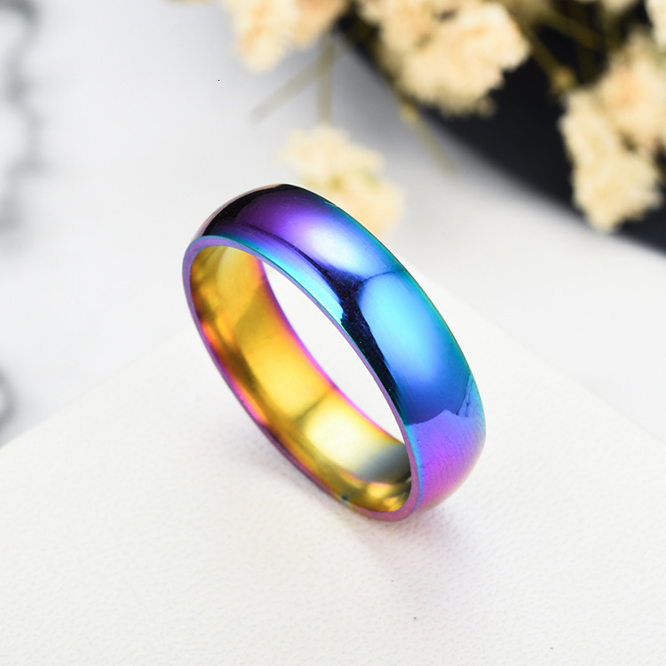 New Colorful Glare Rainbow Korean Version Hot Selling Curved Stainless Ring Titanium Steel Source
