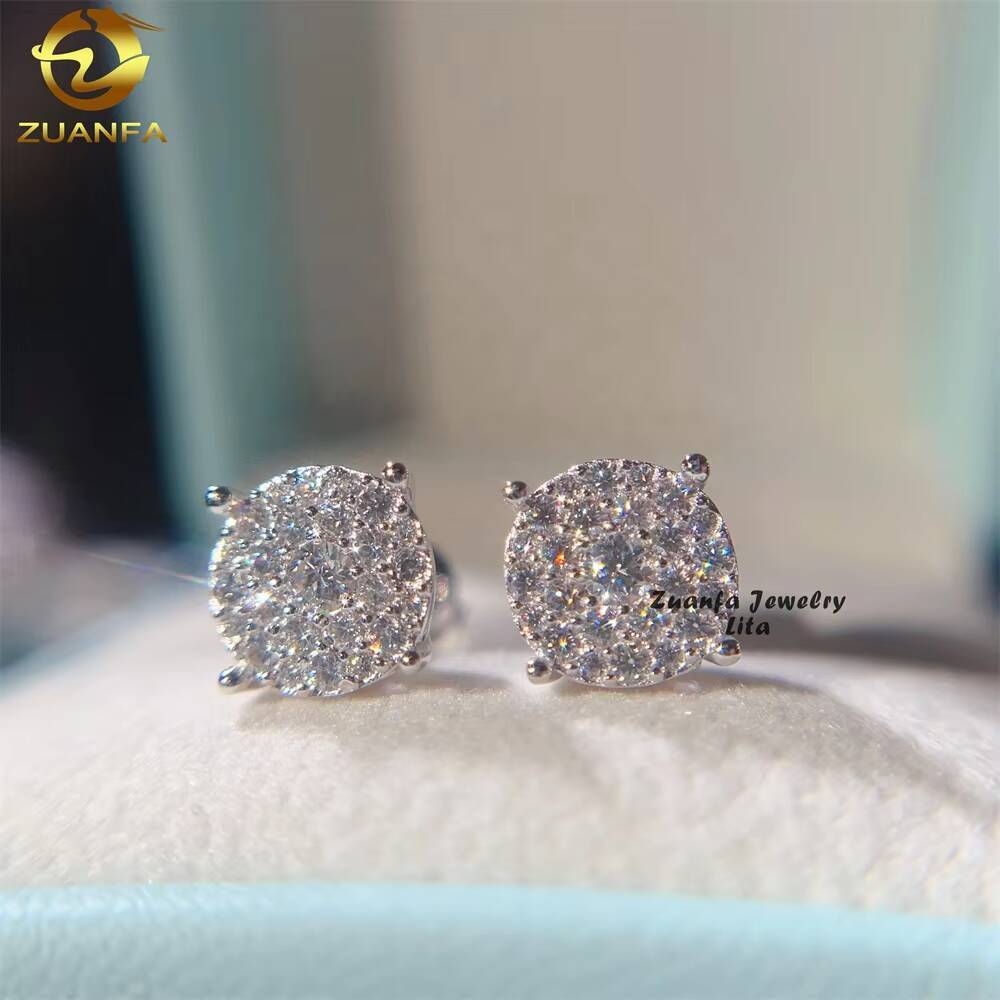 Ready to Ship Iced Out Hip Hop Style Mens 925 Sterling Silver Moissanite Diamond Studs Earrings
