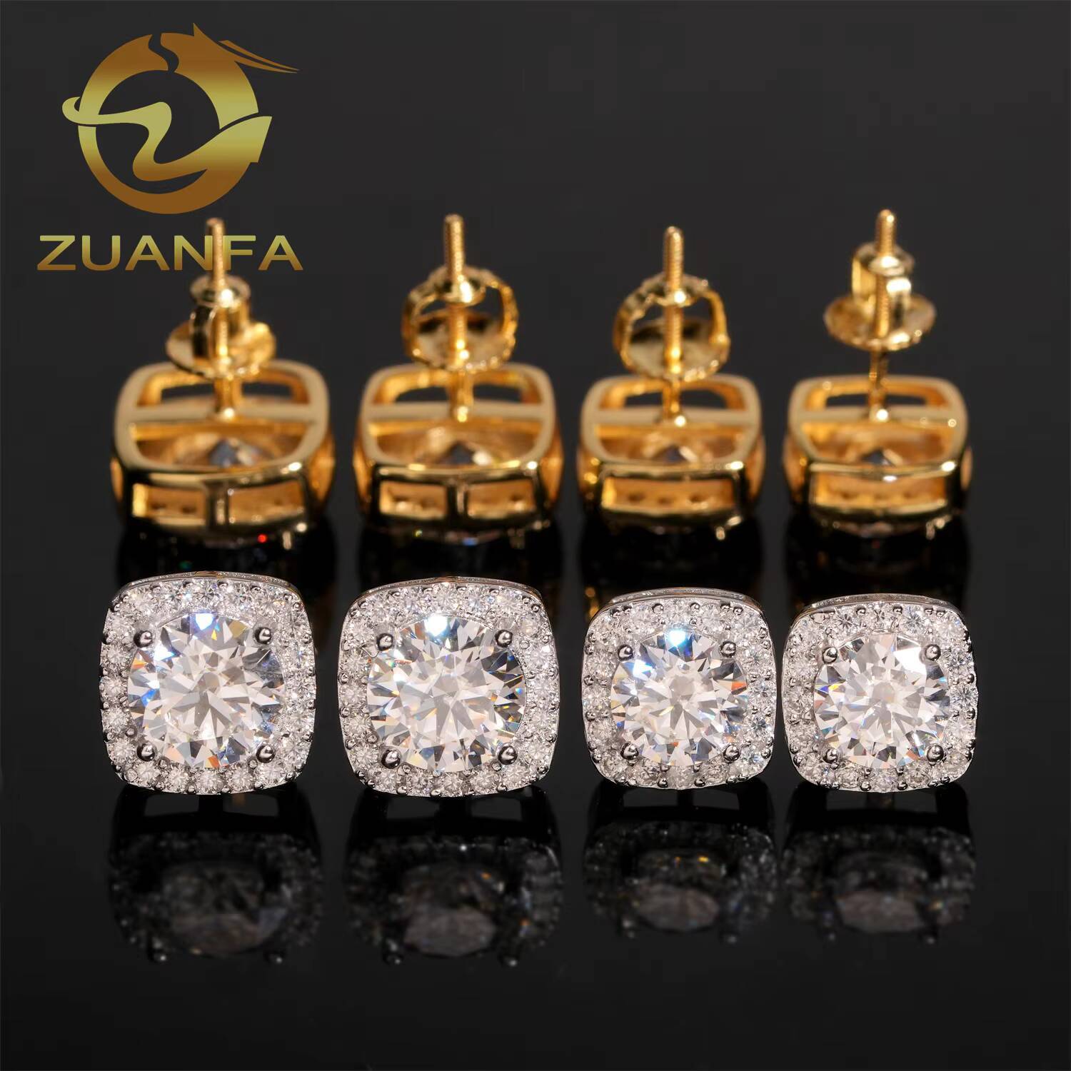 Wholesale Price Iced Out Halo Moissanite Diamond Earrings Screw Back Stud Earrings 925 Silver Hip Hop Earrings
