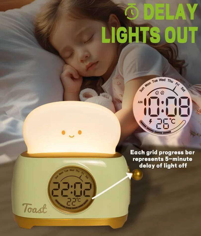Kid Alarm LED Night Light Digital Clock Children's Sleep Trainier For Home Bedroom Bedside Cute Temperature Display Reloj W260130