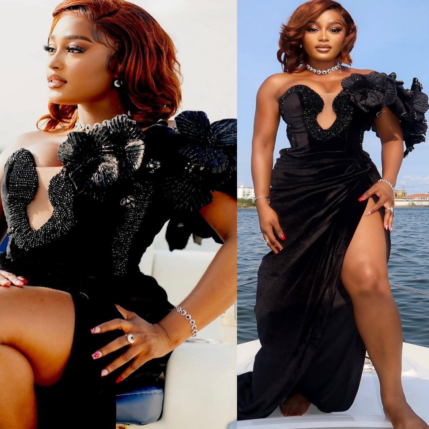 Aso Ebi Black Sheath Prom Dresses 2026 Flowers Beaded Velvet High Split Evening Formal Party Second Birthday Engagement Gowns Plus Size Dress For Spec