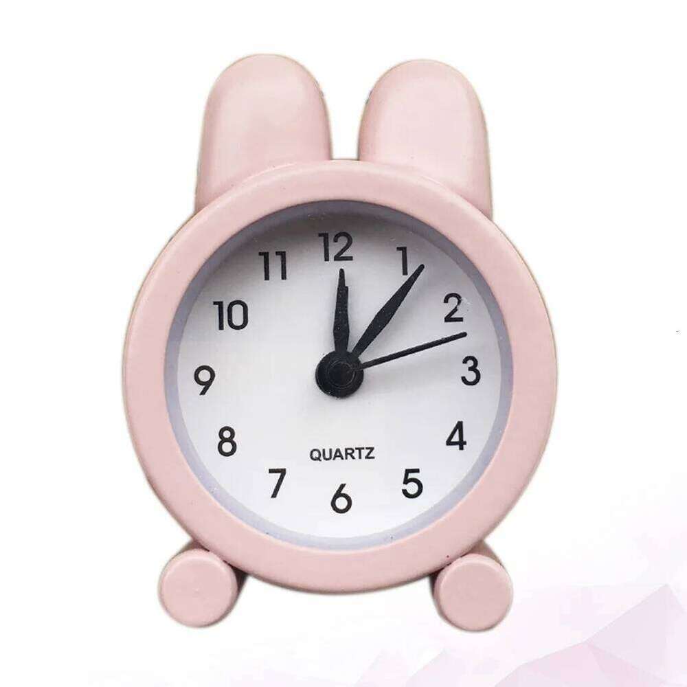 1pc Rabbit Ear Alarm Pink Metal Desktop Decor Home Dorm Simple Silent Wake-Up Device Bedside Clock For Students W260130