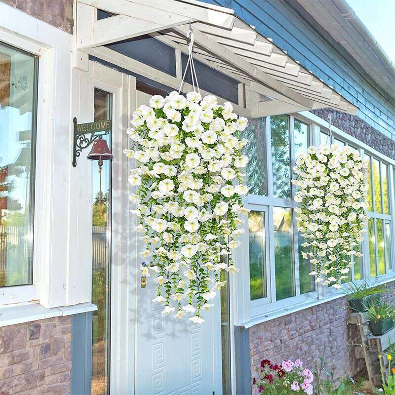 1/2Pc 75cm White Artificial Morning Glory Wall Faux Violet Plants Hanging Flowers Vines for Home Garden Wedding Decor Y260130