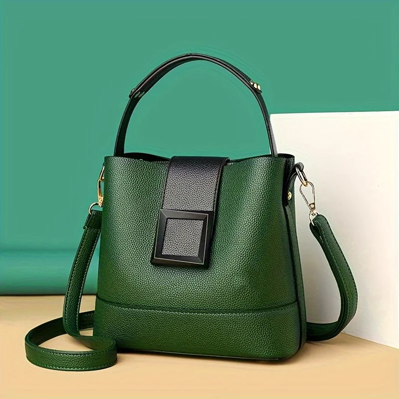 Elegant Solid Color Bucket Bag with Adjustable Shoulder Strap Versatile Crossbody Handbag for Women Lightweight with Zipper 260129
