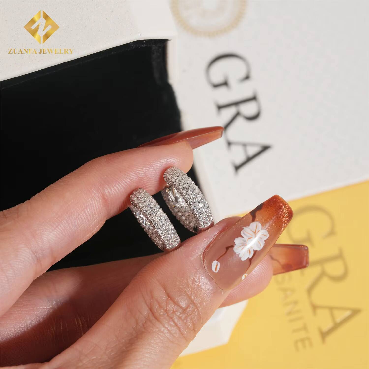 RTS Iced Out 3 Rows VVS Moissanite Diamond Earrings 925 Silver Jewelry Trendy Hip Hop Hoop Earrings Diamonds for Men Women