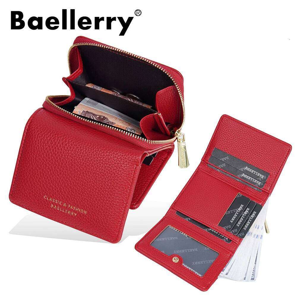 Premium Short Tri-Fold Wallet for Women - Slim Lychee Pattern Leather with Coin Pocket, 6 Card Slots Z260130