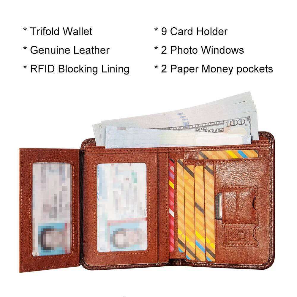 Genuine Leather RFID Protect Wallet for Men Slim Trifold Front Pocket Money Bag Anti-theft Brush Head Layer Cowhide Card Holder Z260130