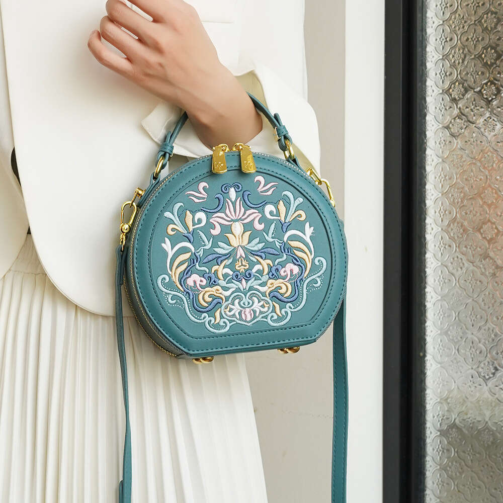 Women's New Crossbody Chinese Style Embroidery Small Round Handheld Shoulder Bag MASA