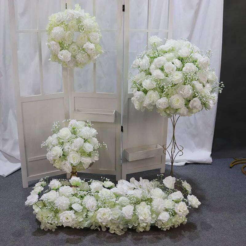 Luxury Babys breath White Rose Wedding 5D Floral Runner Arrangement Event Table Centerpieces Ball Fabric Gypsophila Flower Wall W260130