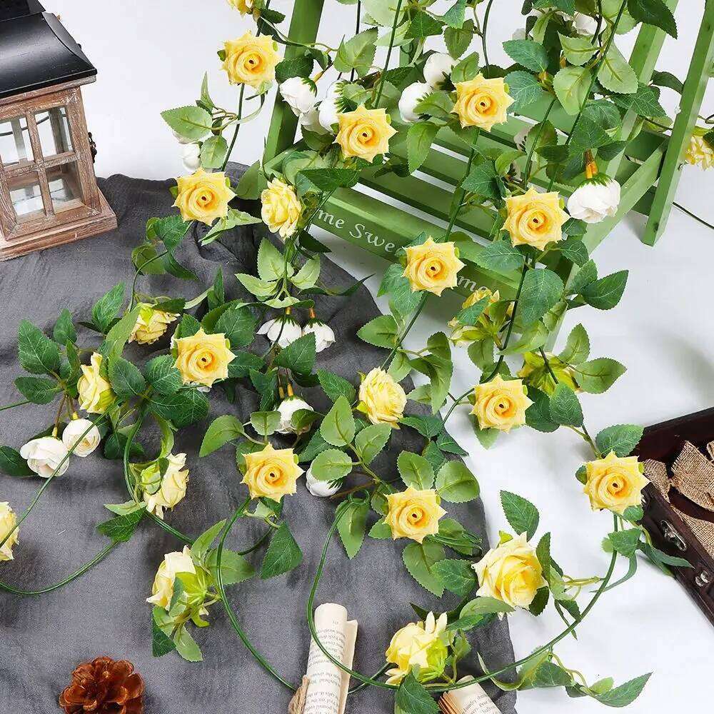 Multicolor Artificial Rose Flower Vine Silk Petal Ornament Wall Hanging Garland Photo Props DIY Accessories W260130