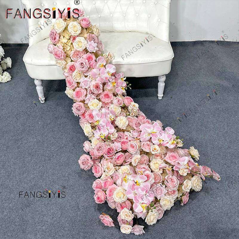 Romantic pink White Rose Hydrangea Sofa Table Runner Wedding Backdrop Arch Decoration Flower Row Arrangement Event Props W260130
