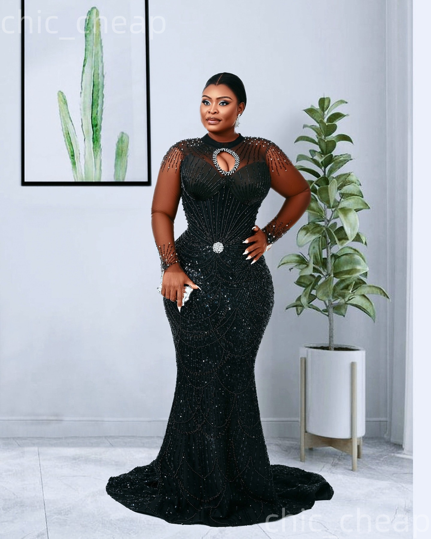 Aso Ebi Black Mermaid Prom Dresses 2026 Beaded Crystals Sheer Neck Evening Formal Party Second Birthday Engagement Gowns Dress For Special Occasions