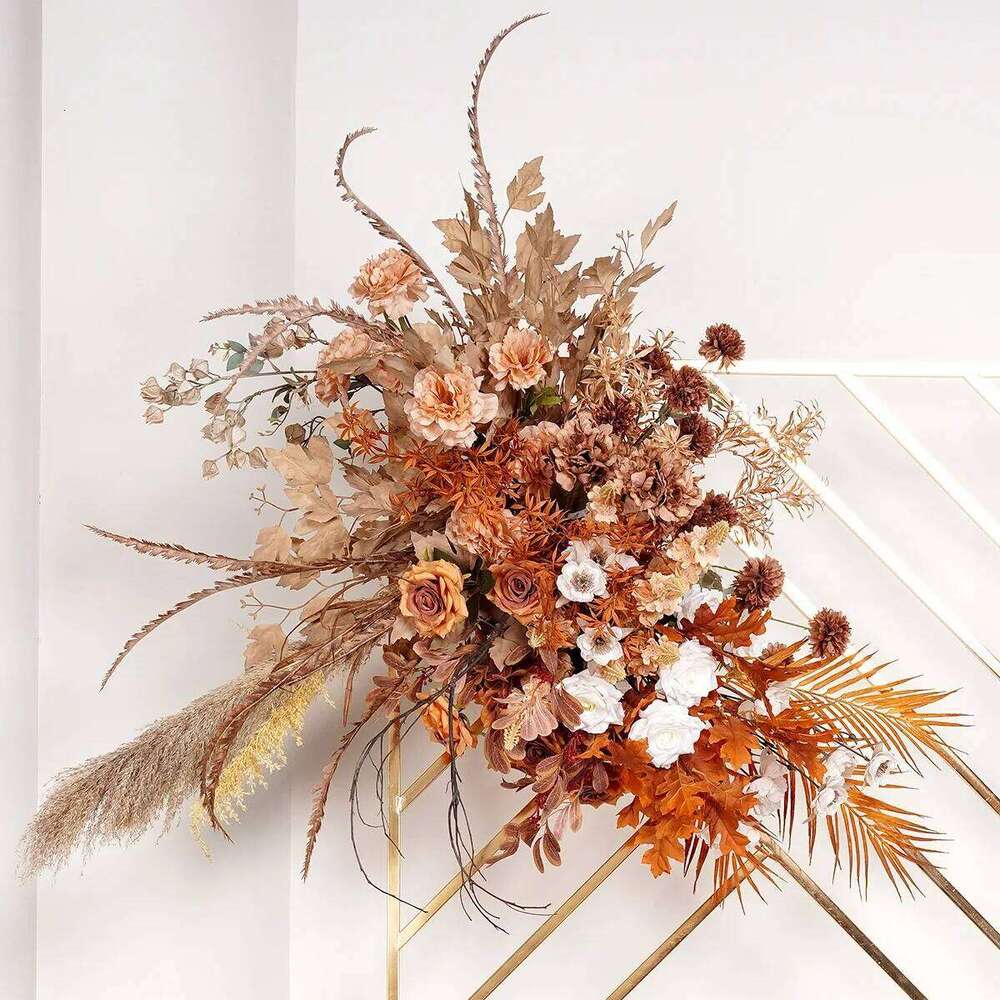 Brown Leaves Natural Dried Pampa Wedding Floor Floral Arrangement Arch Decor Hanging Flower Row Centerpieces Ball Window Display W260130