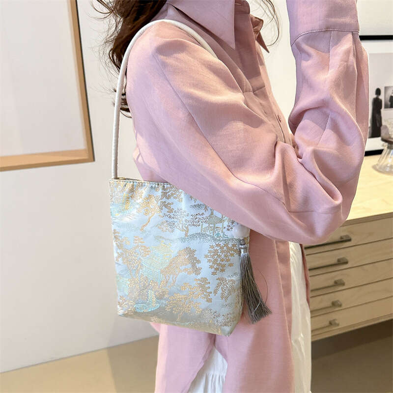 National Underarm Versatile New Chinese Style Silk High-End Tassel Single Shoulder Tote Bag For Women SHANGFANNI