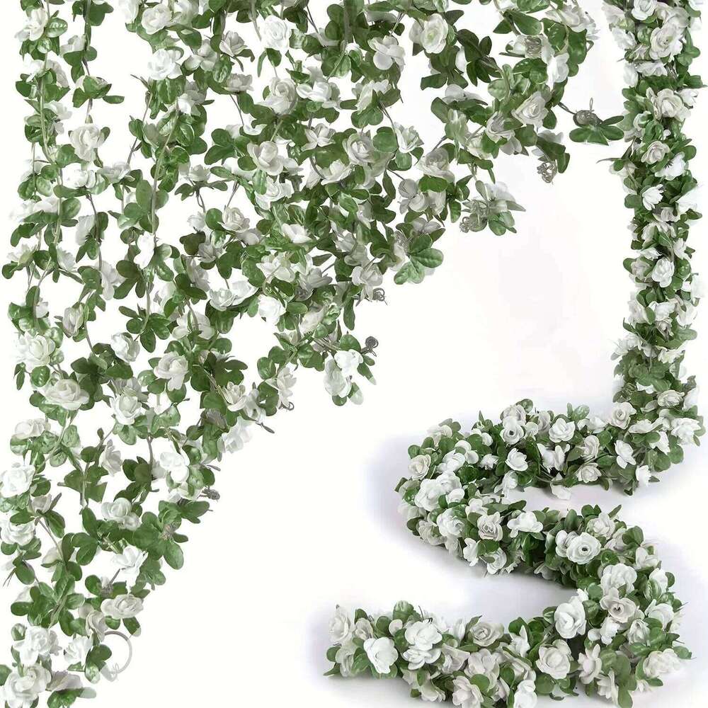 250 cm / 99 inch 45 silk roses wedding ivy vine artificial flowers arched decoration with green leaves wall h W260130