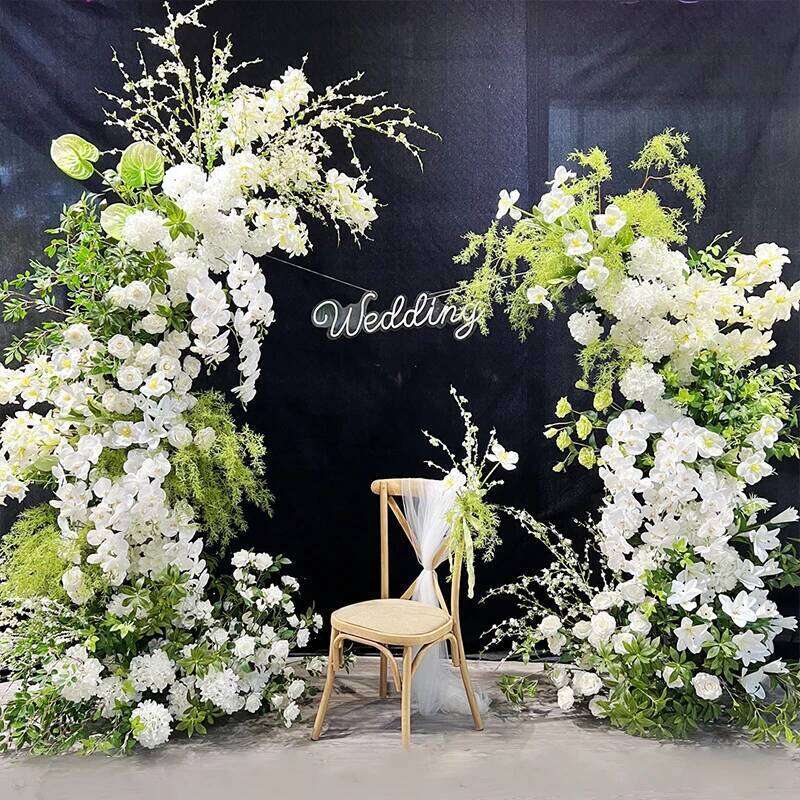 White Green Plant Wedding Backdrop Horn Arch Frame Floral Arrangement Rose Eucalyptus Leaf Table Centerpiece Row Window Display W260130