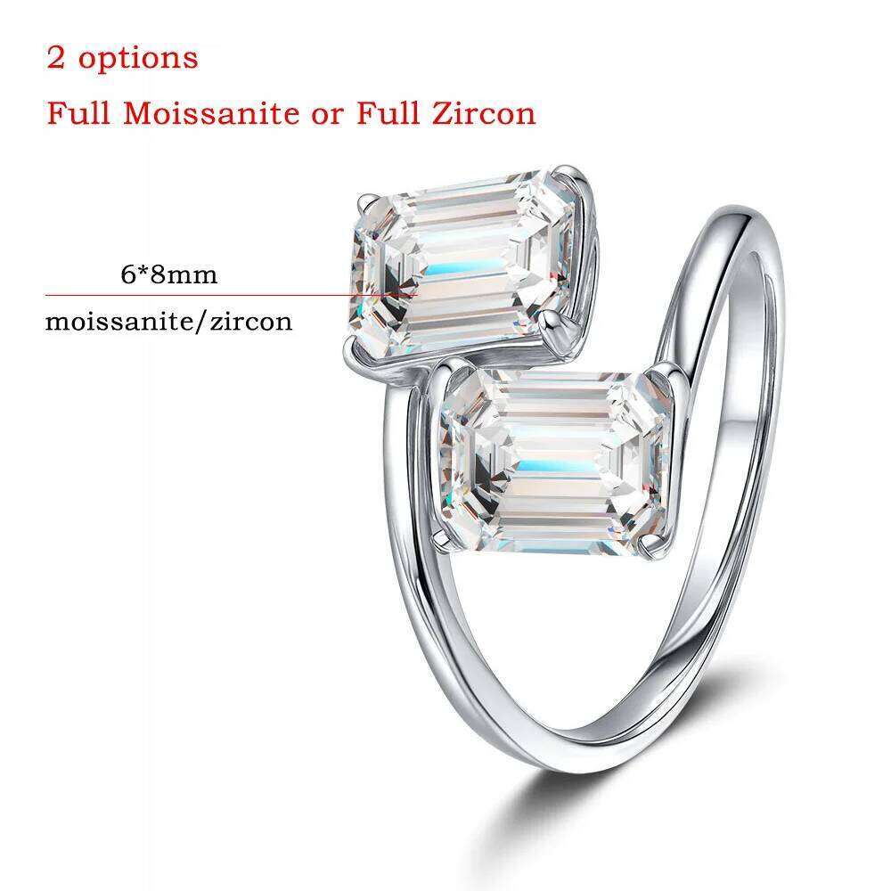 4CTTW Emerald Cut Moissanite Ring for Women 925 Sterling Silver Baguette Two Stone Engagement Wedding Band with Certificate XJ260130