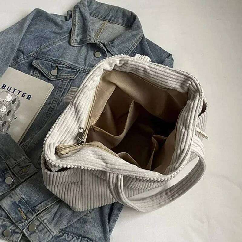 Corduroy Daily Handbag Fashionable Versatile Shoulder for Women Multi-Compartment Zipper Closure Commute Women's Tote Bag Z260130