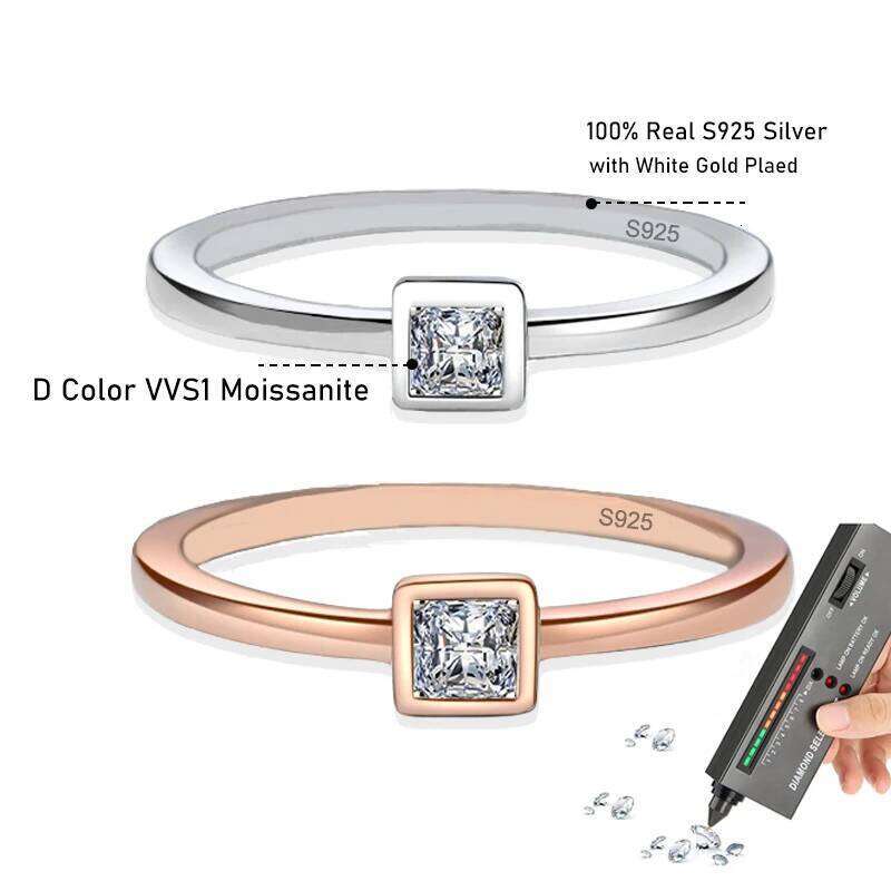 Tezzc Moissanite Lab Ring For Women 925 Sterling Silver with White Champagne Gold Plated Pass Diamond Test Rings Jewelry XJ260130