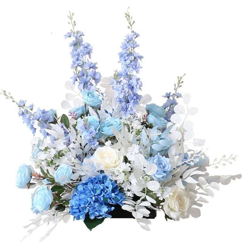 Homemade Decoration Blue Series Ball Simulation Row Home Decor Curtain Flower Wedding Sign In The Road Y260130