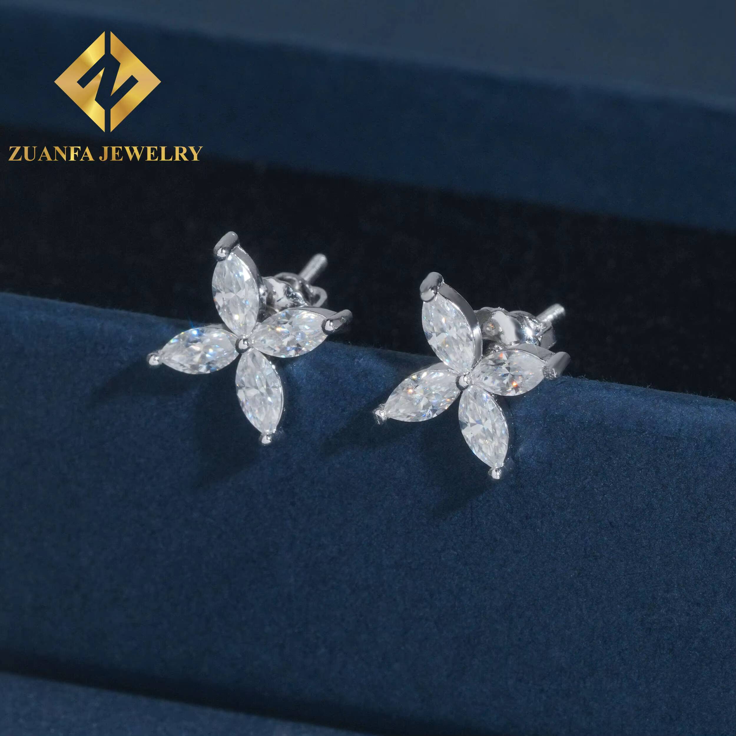 Luxury Moissanite Stud Earrings GRA Certified 925Sterling Silver Ear Stud Fashion Jewelry Flower Diamond Earrings
