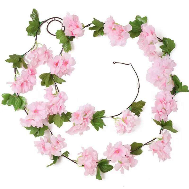 2.3M Artificial Flower Vine Garland with Green Leaves Pink Blue White Blooms for Outdoor Wall Party Decor Wedding Backdrop Fence W260130
