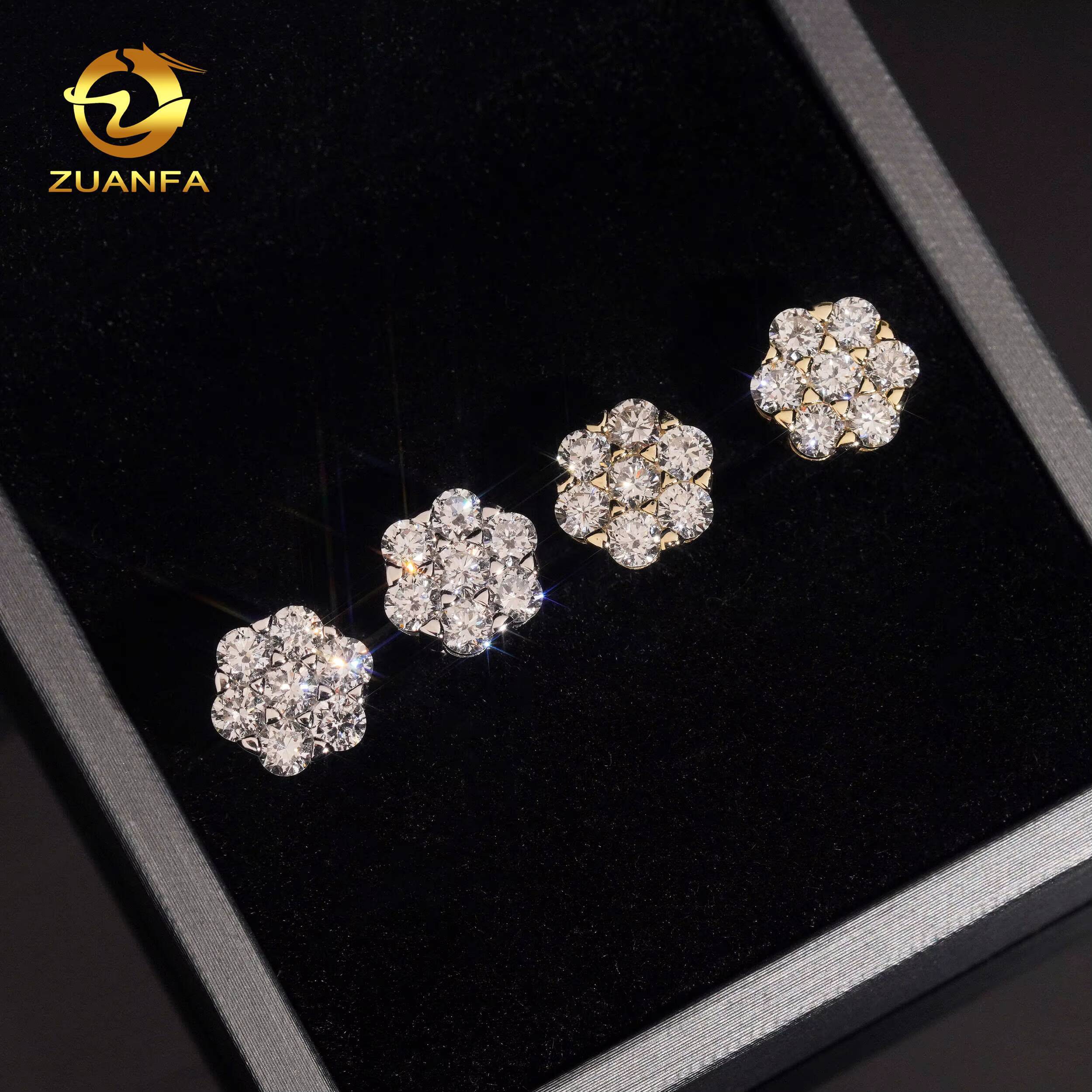 95mm Fashion Flower Earrings Cluster Lab Grown Diamond 925 Sterling Silver Iced Out Lab Diamond Screw Back Earrings
